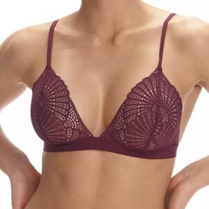 Commando Butter + Lace Bralette Pinot Burgundy Triangle Sheer Unlined Size S NWT